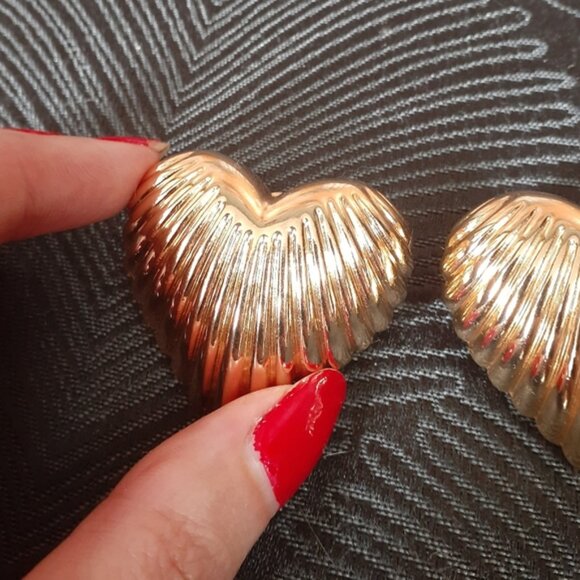 Zara Gold Heart-Shaped Statement Earrings - Picture 8 of 13